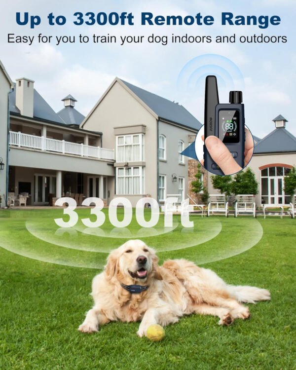 Jugbow Collar de choque para perros, 2 perros (10-120 libras) – Collar de entrenamiento de perros de 4200 pies con control remoto IPX7, impermeable, collar eléctrico con 4 modos de entrenamiento, - Imagen 17