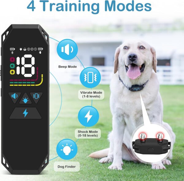 Collar de entrenamiento para perros, collar de choque para perros con control remoto, 2500 pies y 4 modos de entrenamiento pitido, vibración, choque eléctrico, IP67 impermeable, recargable, collar - Imagen 3