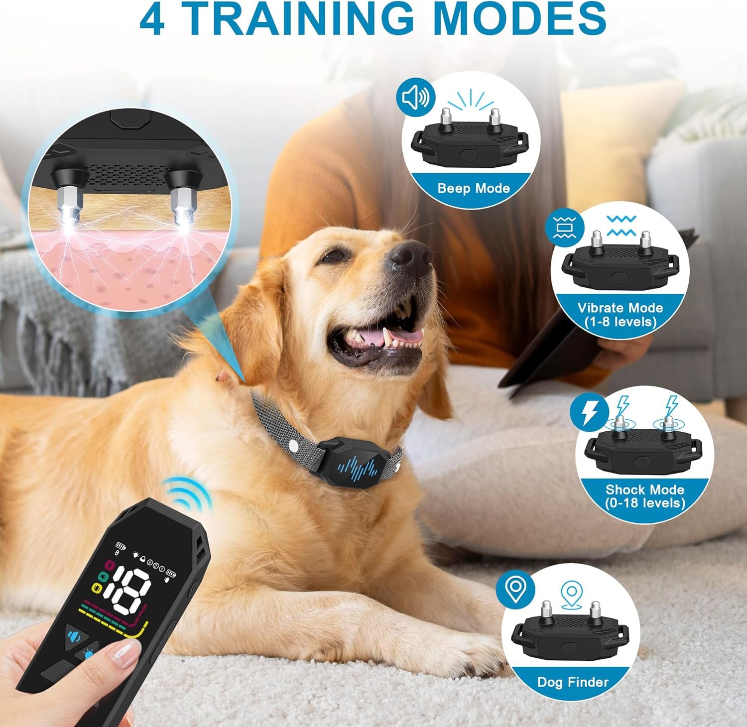 Collar de entrenamiento para perros, collar de choque para perros con control remoto, 2500 pies y 4 modos de entrenamiento pitido, vibración, choque eléctrico, IP67 impermeable, recargable, collar - Imagen 10