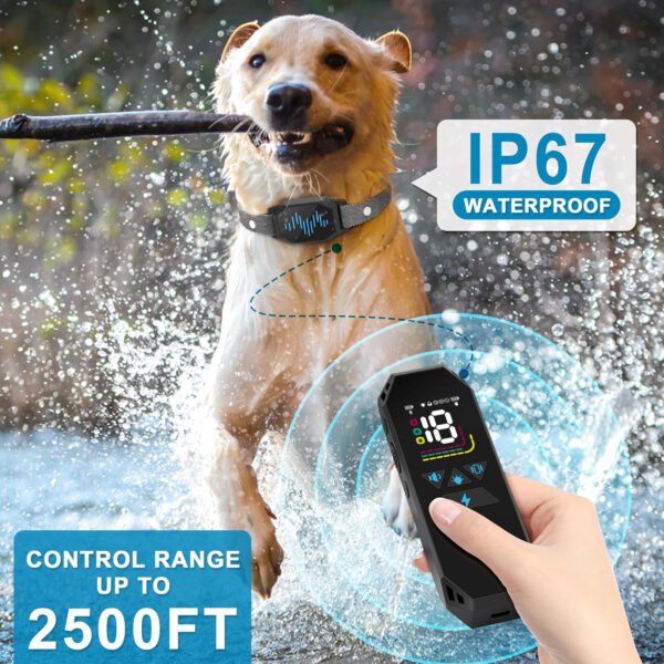 Collar de entrenamiento para perros, collar de choque para perros con control remoto, 2500 pies y 4 modos de entrenamiento pitido, vibración, choque eléctrico, IP67 impermeable, recargable, collar - Imagen 11