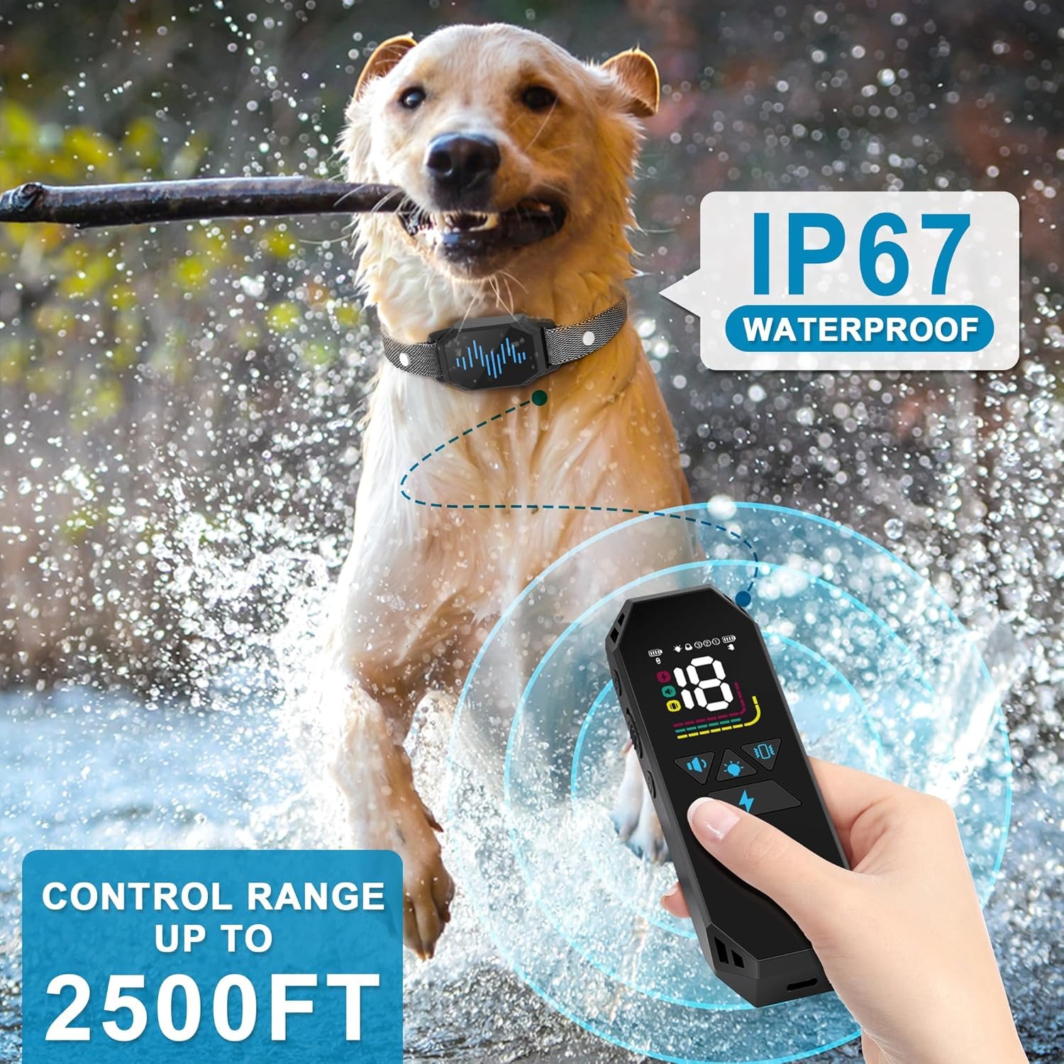 Collar de entrenamiento para perros, collar de choque para perros con control remoto, 2500 pies y 4 modos de entrenamiento pitido, vibración, choque eléctrico, IP67 impermeable, recargable, collar - Imagen 11
