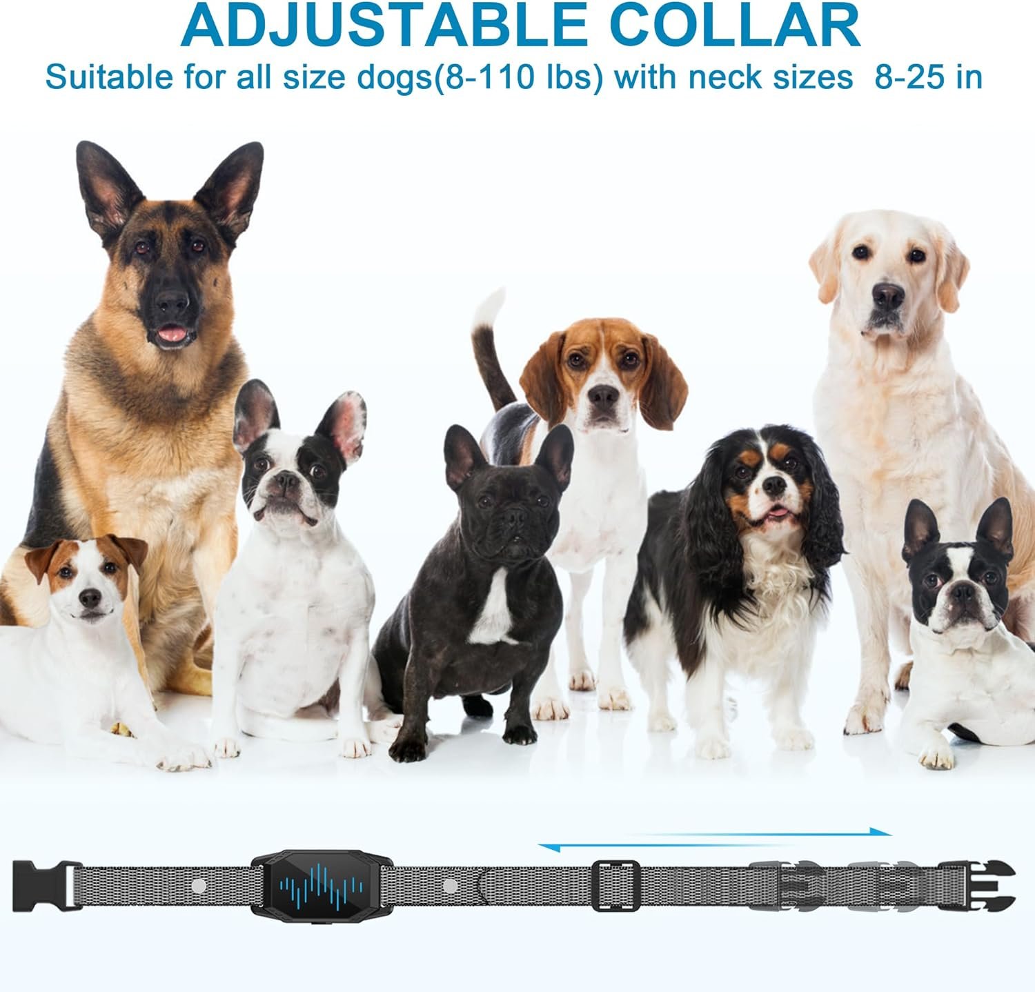 Collar de entrenamiento para perros, collar de choque para perros con control remoto, 2500 pies y 4 modos de entrenamiento pitido, vibración, choque eléctrico, IP67 impermeable, recargable, collar - Imagen 12