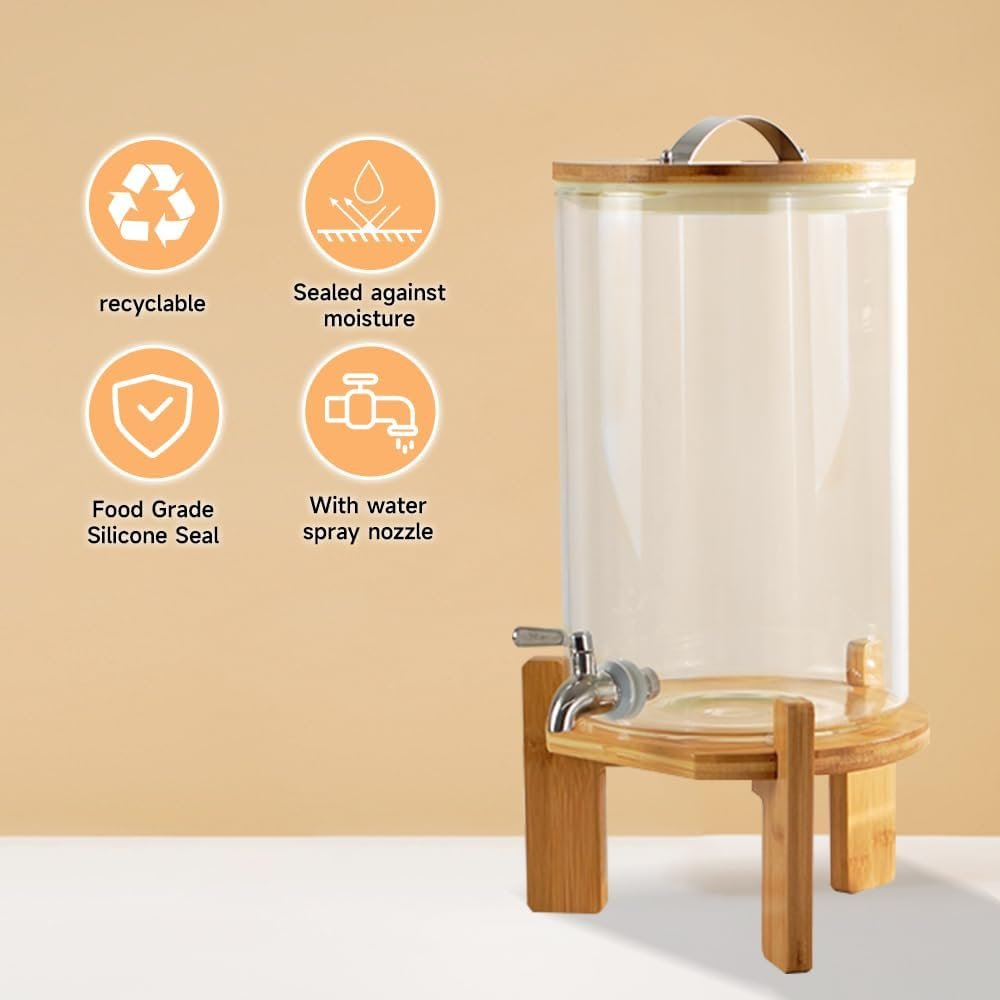 Dispensador de bebidas, dispensador de bebidas de vidrio de 2.1 galones con soporte, dispensador de agua de vidrio con espiga, dispensadores de bebidas grandes para fiestas, bares, restaurantes, 8L - Imagen 5