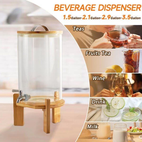 Dispensador de bebidas, dispensador de bebidas de vidrio de 2.1 galones con soporte, dispensador de agua de vidrio con espiga, dispensadores de bebidas grandes para fiestas, bares, restaurantes, 8L - Imagen 6
