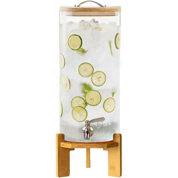 Dispensador de bebidas, dispensador de bebidas de vidrio de 2.1 galones con soporte, dispensador de agua de vidrio con espiga, dispensadores de bebidas grandes para fiestas, bares, restaurantes, 8L - Imagen 7