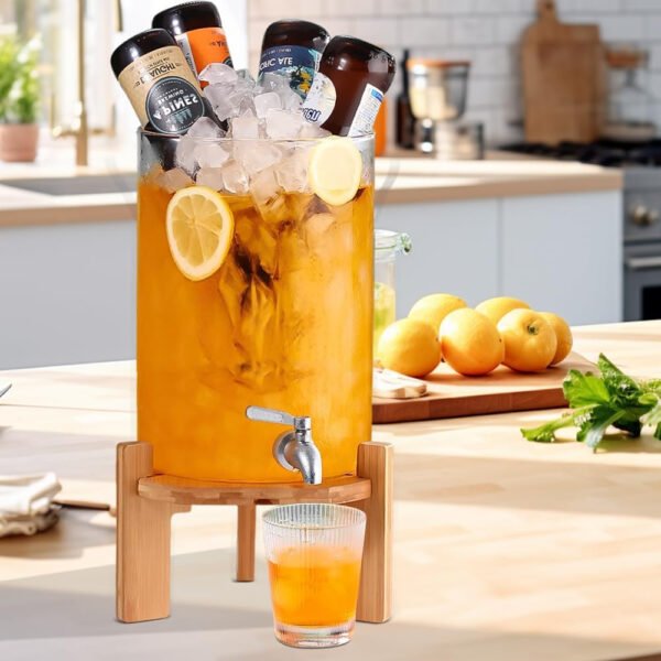 Dispensador de bebidas, dispensador de bebidas de vidrio de 2.1 galones con soporte, dispensador de agua de vidrio con espiga, dispensadores de bebidas grandes para fiestas, bares, restaurantes, 8L - Imagen 8