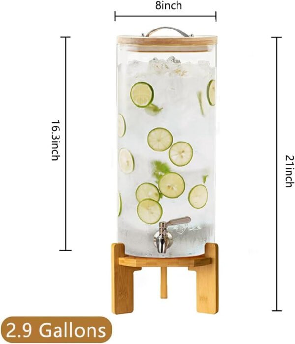 Dispensador de bebidas, dispensador de bebidas de vidrio de 2.1 galones con soporte, dispensador de agua de vidrio con espiga, dispensadores de bebidas grandes para fiestas, bares, restaurantes, 8L - Imagen 9