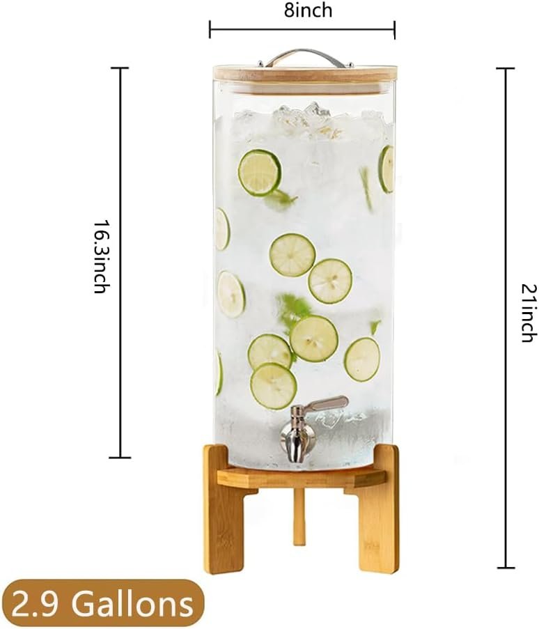 Dispensador de bebidas, dispensador de bebidas de vidrio de 2.1 galones con soporte, dispensador de agua de vidrio con espiga, dispensadores de bebidas grandes para fiestas, bares, restaurantes, 8L - Imagen 9