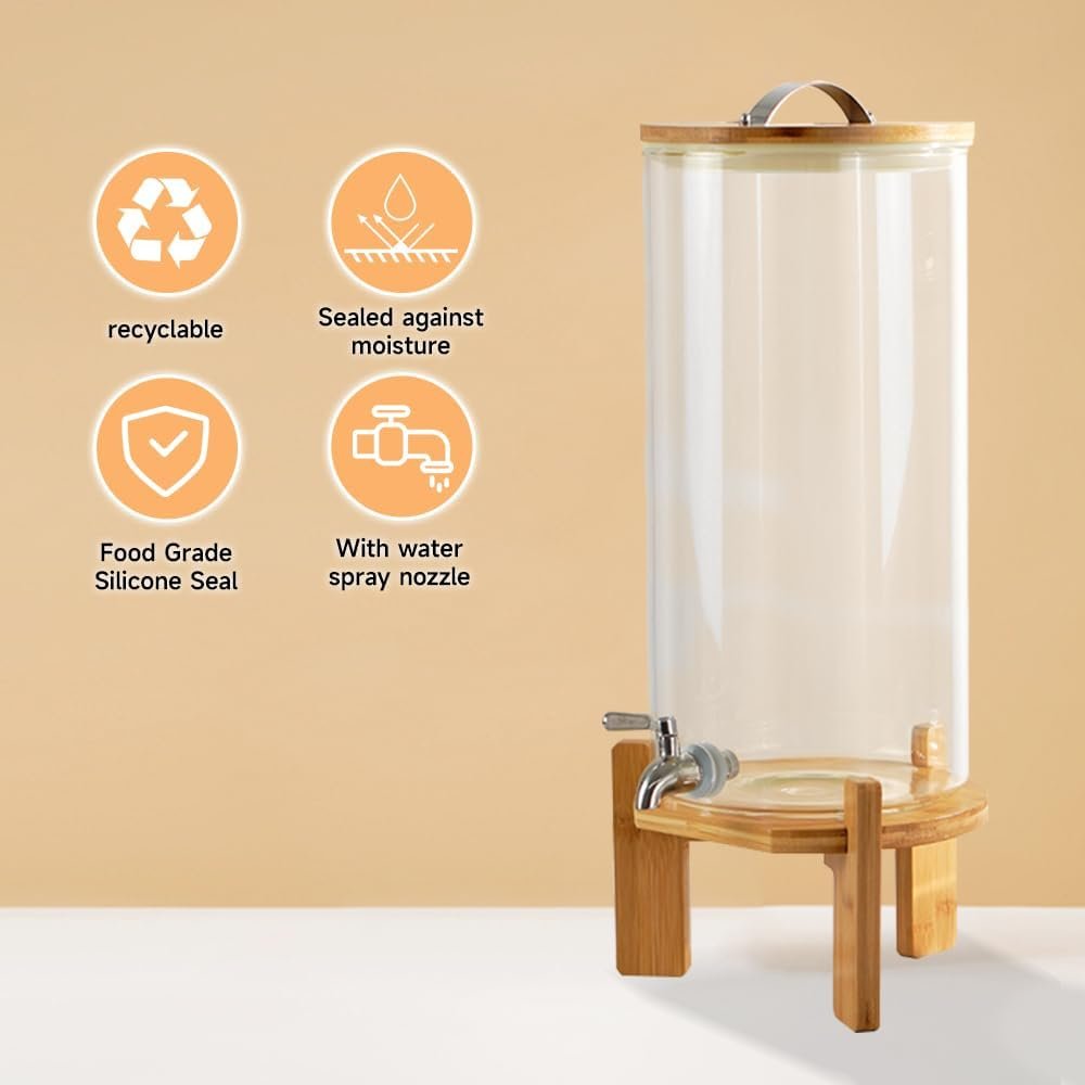 Dispensador de bebidas, dispensador de bebidas de vidrio de 2.1 galones con soporte, dispensador de agua de vidrio con espiga, dispensadores de bebidas grandes para fiestas, bares, restaurantes, 8L - Imagen 10