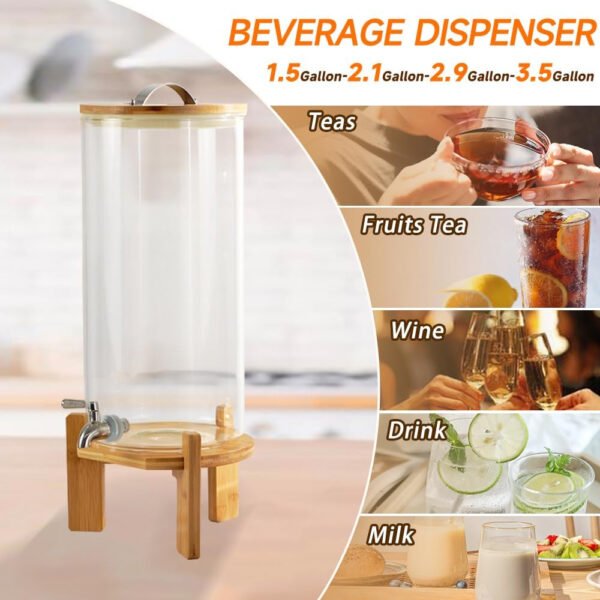 Dispensador de bebidas, dispensador de bebidas de vidrio de 2.1 galones con soporte, dispensador de agua de vidrio con espiga, dispensadores de bebidas grandes para fiestas, bares, restaurantes, 8L - Imagen 11