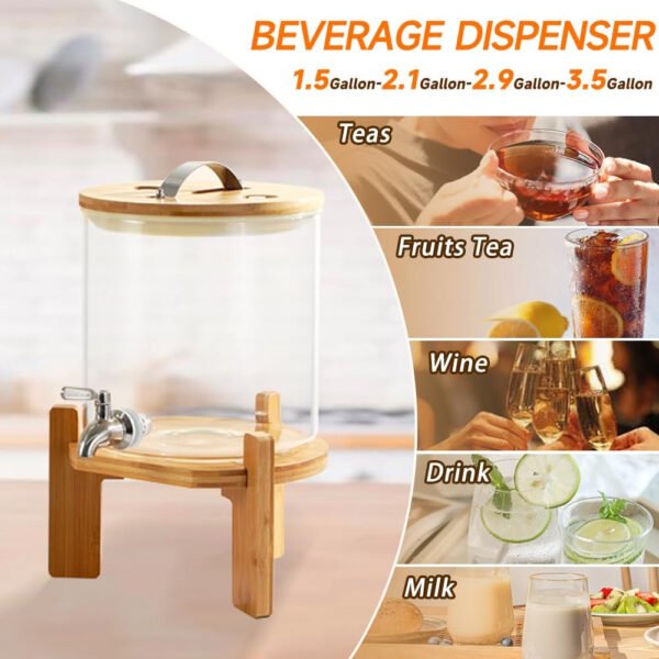Dispensador de bebidas, dispensador de bebidas de vidrio de 2.1 galones con soporte, dispensador de agua de vidrio con espiga, dispensadores de bebidas grandes para fiestas, bares, restaurantes, 8L - Imagen 16