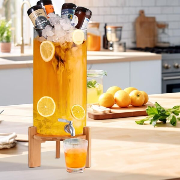 Dispensador de bebidas, dispensador de bebidas de vidrio de 2.1 galones con soporte, dispensador de agua de vidrio con espiga, dispensadores de bebidas grandes para fiestas, bares, restaurantes, 8L - Imagen 18