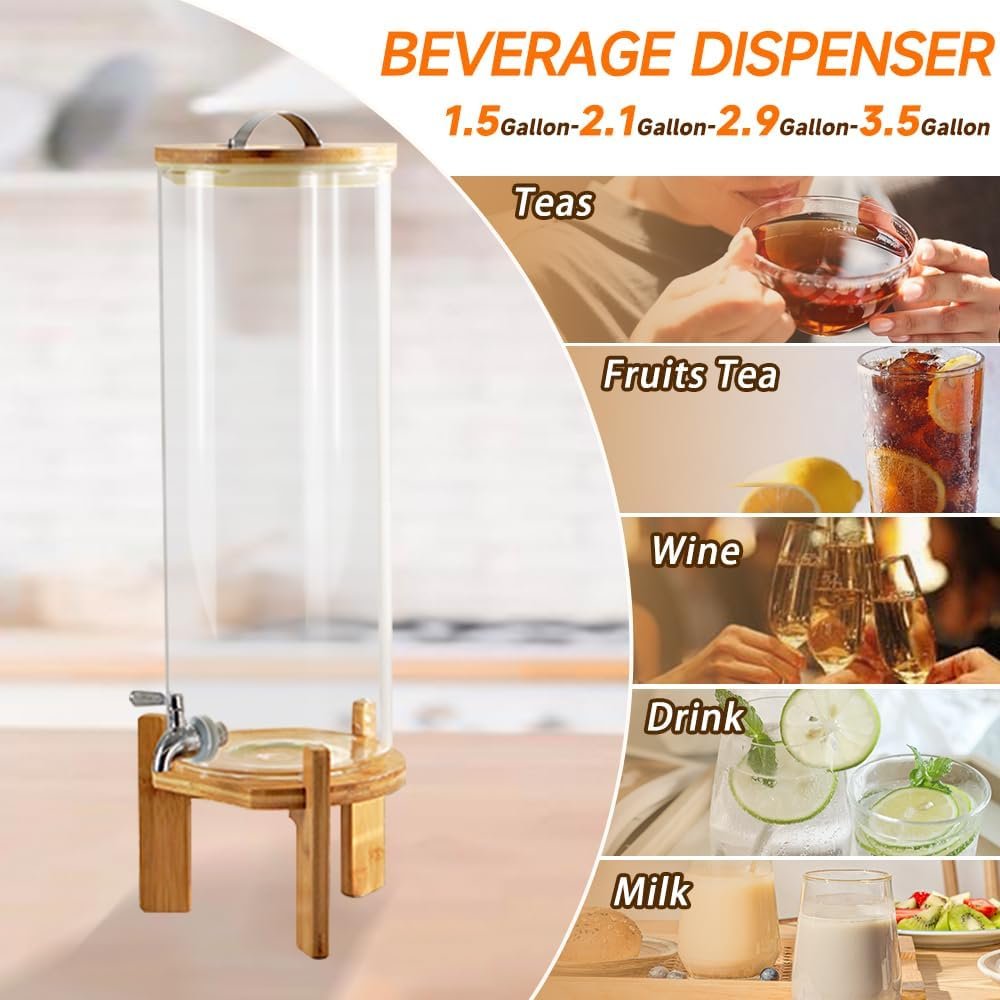 Dispensador de bebidas, dispensador de bebidas de vidrio de 2.1 galones con soporte, dispensador de agua de vidrio con espiga, dispensadores de bebidas grandes para fiestas, bares, restaurantes, 8L - Imagen 20