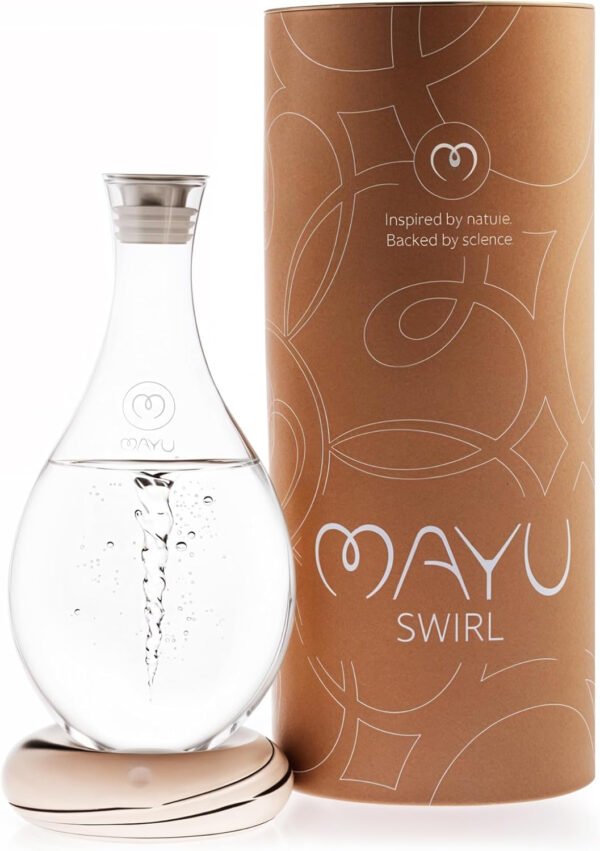 MAYU Jarra de agua estructurada con remolino, innovadora tecnología Vortex soplada a mano. Filtro de ósmosis inversa con soporte dispensador de agua de aireación de 1.5 litros| Diseño de jarra de