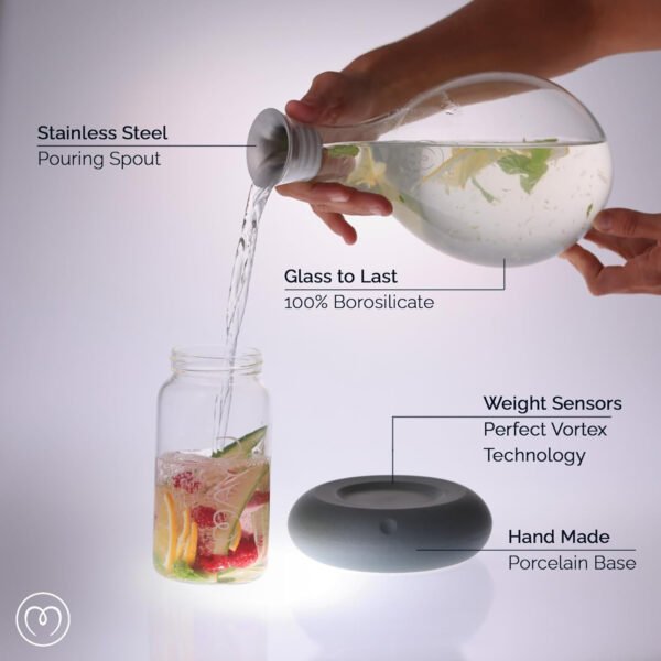 MAYU Jarra de agua estructurada con remolino, innovadora tecnología Vortex soplada a mano. Filtro de ósmosis inversa con soporte dispensador de agua de aireación de 1.5 litros| Diseño de jarra de - Imagen 9