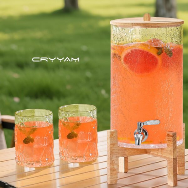 Dispensador de bebidas de vidrio de 2 galones con soporte, dispensador de bebidas con tapa de madera y grifo de acero inoxidable, dispensador de agua de vidrio para fiestas, ideal para jugo, té - Imagen 2