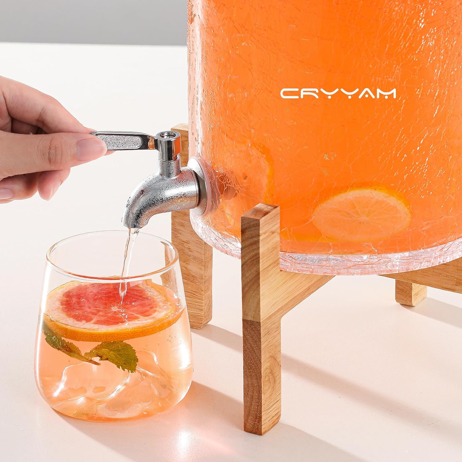 Dispensador de bebidas de vidrio de 2 galones con soporte, dispensador de bebidas con tapa de madera y grifo de acero inoxidable, dispensador de agua de vidrio para fiestas, ideal para jugo, té - Imagen 7