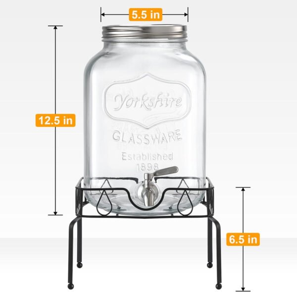 Dispensador de bebidas de vidrio de 2 galones, grifo y tapa de acero inoxidable 18/8 - Dispensadores de bebidas de vidrio para fiestas - Dispensadores de bebidas en tarros Mason con tapas - Soporte - Imagen 10