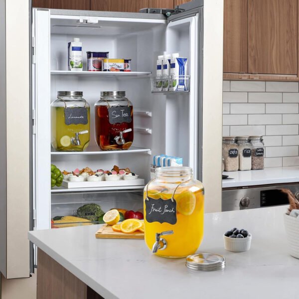 Dispensador de bebidas de vidrio de 2 galones, grifo y tapa de acero inoxidable 18/8 - Dispensadores de bebidas de vidrio para fiestas - Dispensadores de bebidas en tarros Mason con tapas - Soporte - Imagen 17