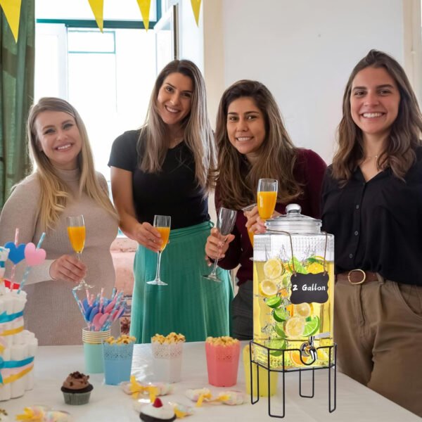 Dispensador de bebidas de vidrio de 2 galones, dispensadores de bebidas para fiestas, dispensador de bebidas con soporte y tapa de vidrio, grifo 100% a prueba de fugas, ideal para limonada, jugo, té - Imagen 6