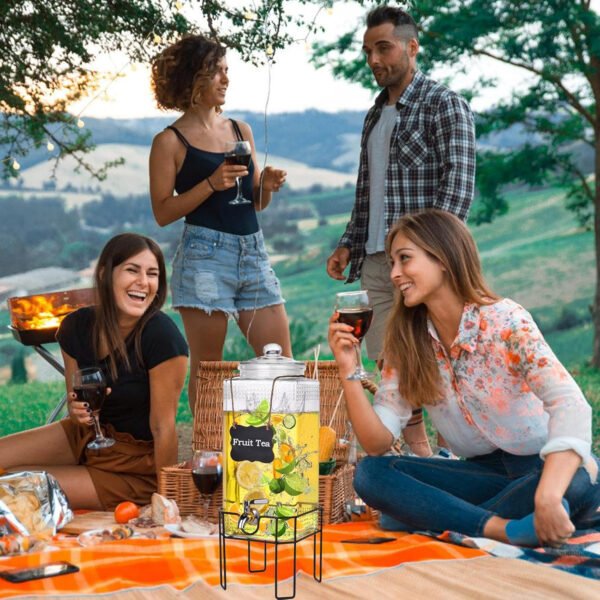 Dispensador de bebidas de vidrio de 2 galones, dispensadores de bebidas para fiestas, dispensador de bebidas con soporte y tapa de vidrio, grifo 100% a prueba de fugas, ideal para limonada, jugo, té - Imagen 9