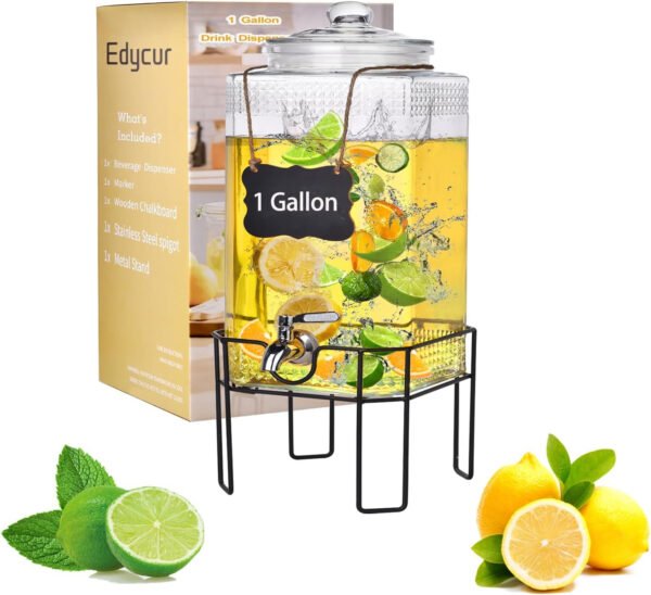 Dispensador de bebidas de vidrio de 2 galones, dispensadores de bebidas para fiestas, dispensador de bebidas con soporte y tapa de vidrio, grifo 100% a prueba de fugas, ideal para limonada, jugo, té - Imagen 10