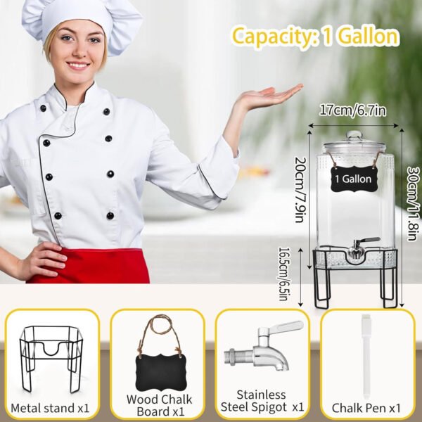 Dispensador de bebidas de vidrio de 2 galones, dispensadores de bebidas para fiestas, dispensador de bebidas con soporte y tapa de vidrio, grifo 100% a prueba de fugas, ideal para limonada, jugo, té - Imagen 12