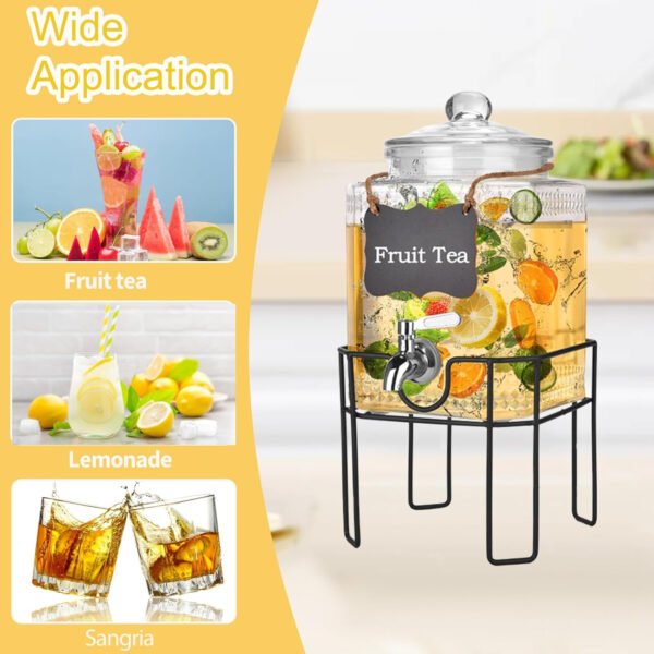 Dispensador de bebidas de vidrio de 2 galones, dispensadores de bebidas para fiestas, dispensador de bebidas con soporte y tapa de vidrio, grifo 100% a prueba de fugas, ideal para limonada, jugo, té - Imagen 13