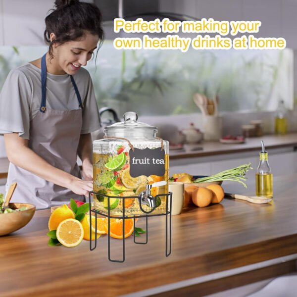 Dispensador de bebidas de vidrio de 2 galones, dispensadores de bebidas para fiestas, dispensador de bebidas con soporte y tapa de vidrio, grifo 100% a prueba de fugas, ideal para limonada, jugo, té - Imagen 14
