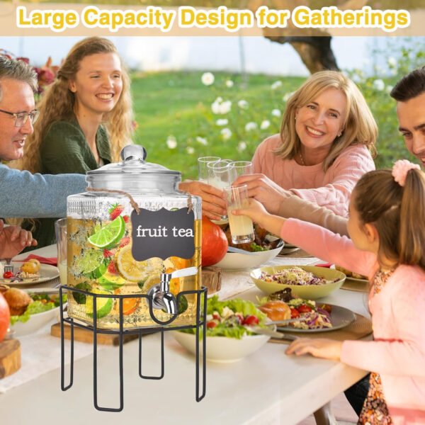 Dispensador de bebidas de vidrio de 2 galones, dispensadores de bebidas para fiestas, dispensador de bebidas con soporte y tapa de vidrio, grifo 100% a prueba de fugas, ideal para limonada, jugo, té - Imagen 15