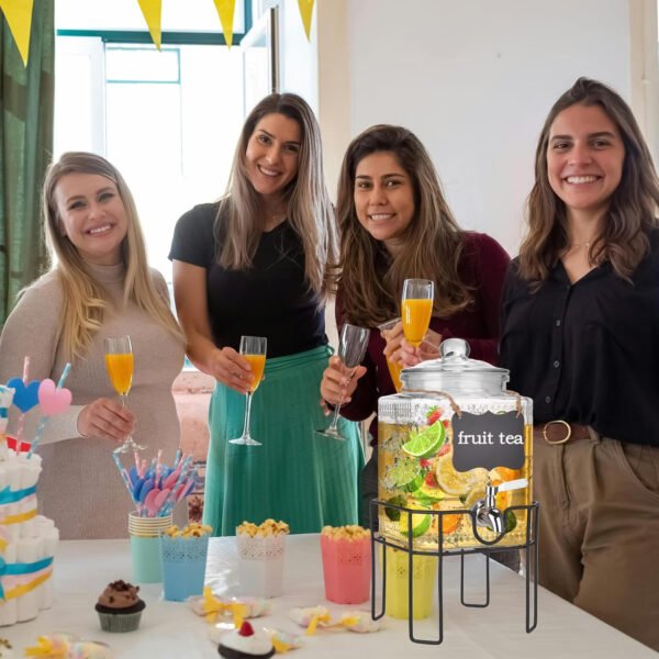 Dispensador de bebidas de vidrio de 2 galones, dispensadores de bebidas para fiestas, dispensador de bebidas con soporte y tapa de vidrio, grifo 100% a prueba de fugas, ideal para limonada, jugo, té - Imagen 16