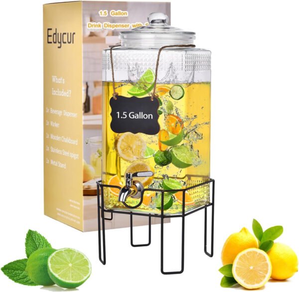 Dispensador de bebidas de vidrio de 2 galones, dispensadores de bebidas para fiestas, dispensador de bebidas con soporte y tapa de vidrio, grifo 100% a prueba de fugas, ideal para limonada, jugo, té - Imagen 19