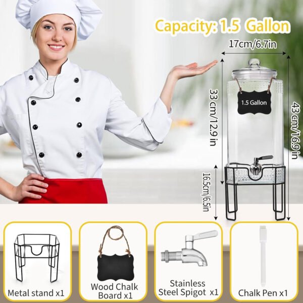 Dispensador de bebidas de vidrio de 2 galones, dispensadores de bebidas para fiestas, dispensador de bebidas con soporte y tapa de vidrio, grifo 100% a prueba de fugas, ideal para limonada, jugo, té - Imagen 21