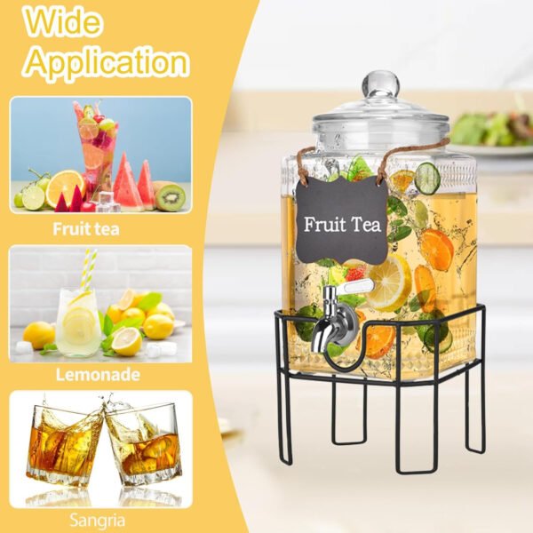 Dispensador de bebidas de vidrio de 2 galones, dispensadores de bebidas para fiestas, dispensador de bebidas con soporte y tapa de vidrio, grifo 100% a prueba de fugas, ideal para limonada, jugo, té - Imagen 22