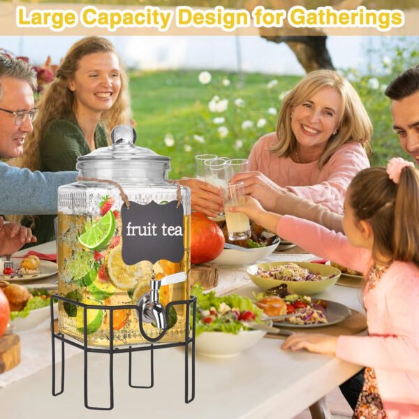 Dispensador de bebidas de vidrio de 2 galones, dispensadores de bebidas para fiestas, dispensador de bebidas con soporte y tapa de vidrio, grifo 100% a prueba de fugas, ideal para limonada, jugo, té - Imagen 24