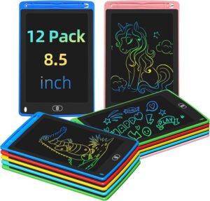 Paquete de 12 tabletas de escritura LCD para niños, tableta de dibujo colorida de 8.5 pulgadas, bloc de garabatos borrables para niños pequeños, juguetes educativos de aprendizaje, regalos de