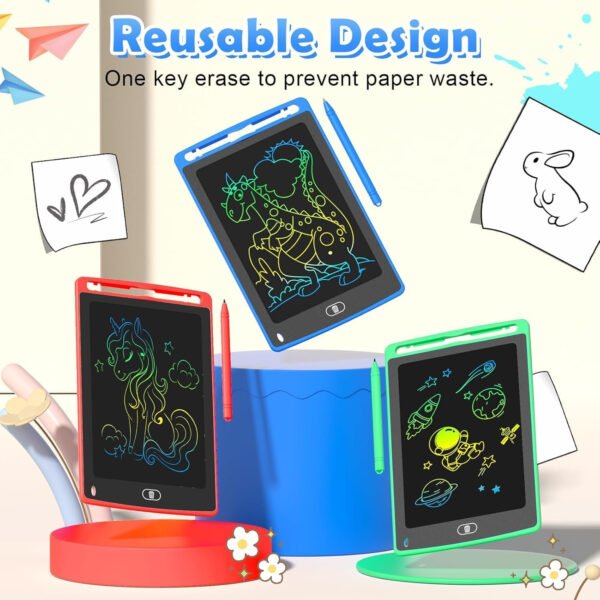 Paquete de 12 tabletas de escritura LCD para niños, tableta de dibujo colorida de 8.5 pulgadas, bloc de garabatos borrables para niños pequeños, juguetes educativos de aprendizaje, regalos de - Imagen 3