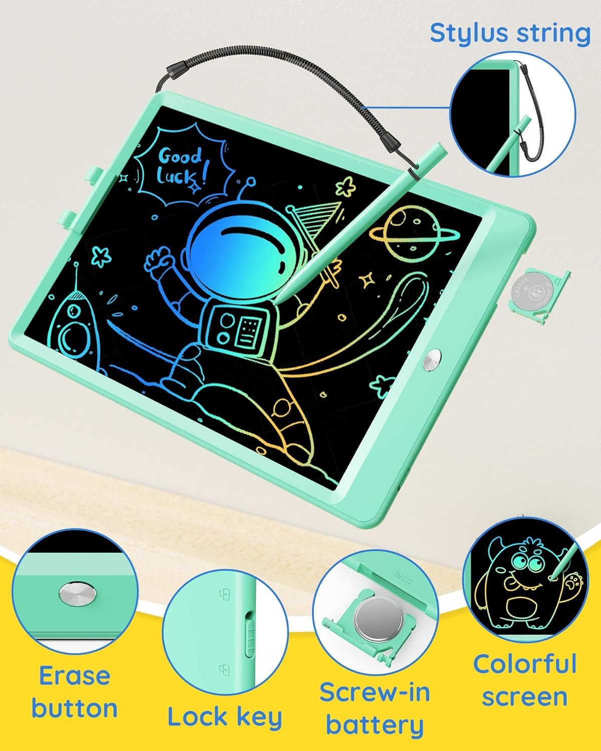 TEKFUN - Tablet de escritura con pantalla LCD, 10 pulgadas, tablet de dibujo con colores, juguetes de regalo para niñas y niños de 3 a 7 años (naranja) - Imagen 4