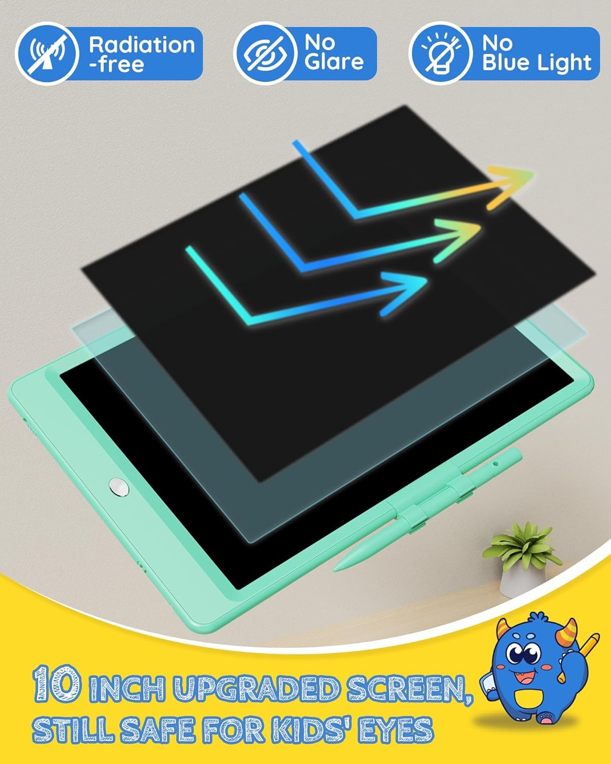 TEKFUN - Tablet de escritura con pantalla LCD, 10 pulgadas, tablet de dibujo con colores, juguetes de regalo para niñas y niños de 3 a 7 años (naranja) - Imagen 5