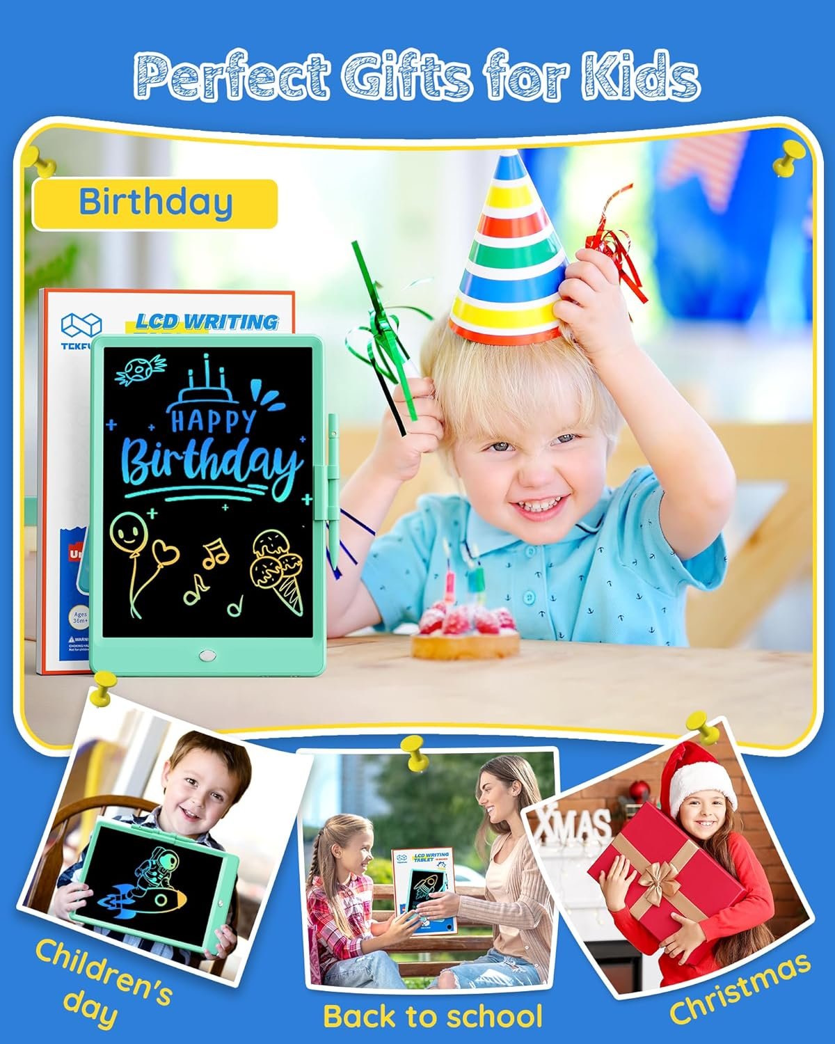 TEKFUN - Tablet de escritura con pantalla LCD, 10 pulgadas, tablet de dibujo con colores, juguetes de regalo para niñas y niños de 3 a 7 años (naranja) - Imagen 7