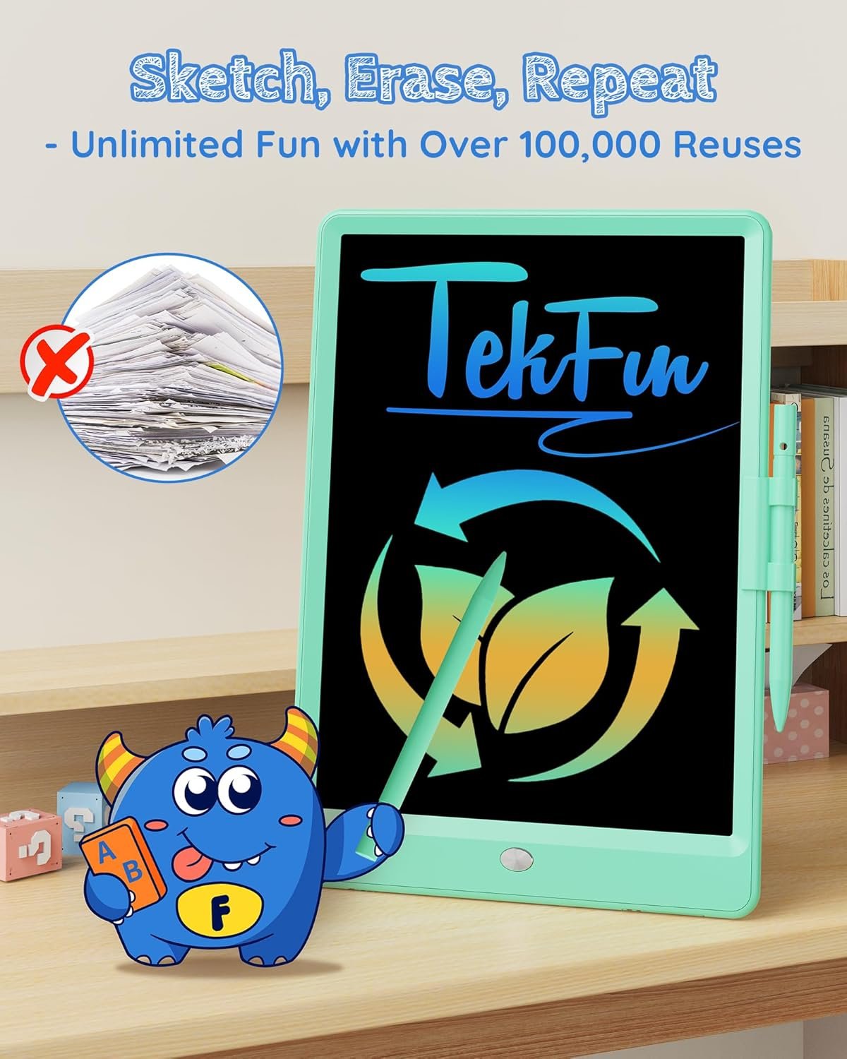 TEKFUN - Tablet de escritura con pantalla LCD, 10 pulgadas, tablet de dibujo con colores, juguetes de regalo para niñas y niños de 3 a 7 años (naranja) - Imagen 8