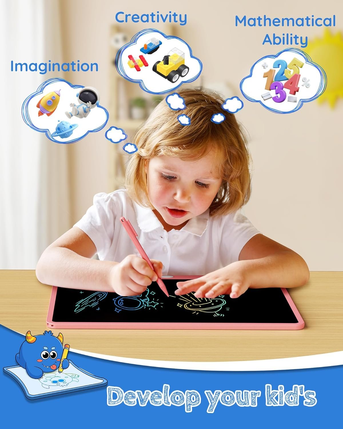 TEKFUN - Tablet de escritura con pantalla LCD, 10 pulgadas, tablet de dibujo con colores, juguetes de regalo para niñas y niños de 3 a 7 años (naranja) - Imagen 11