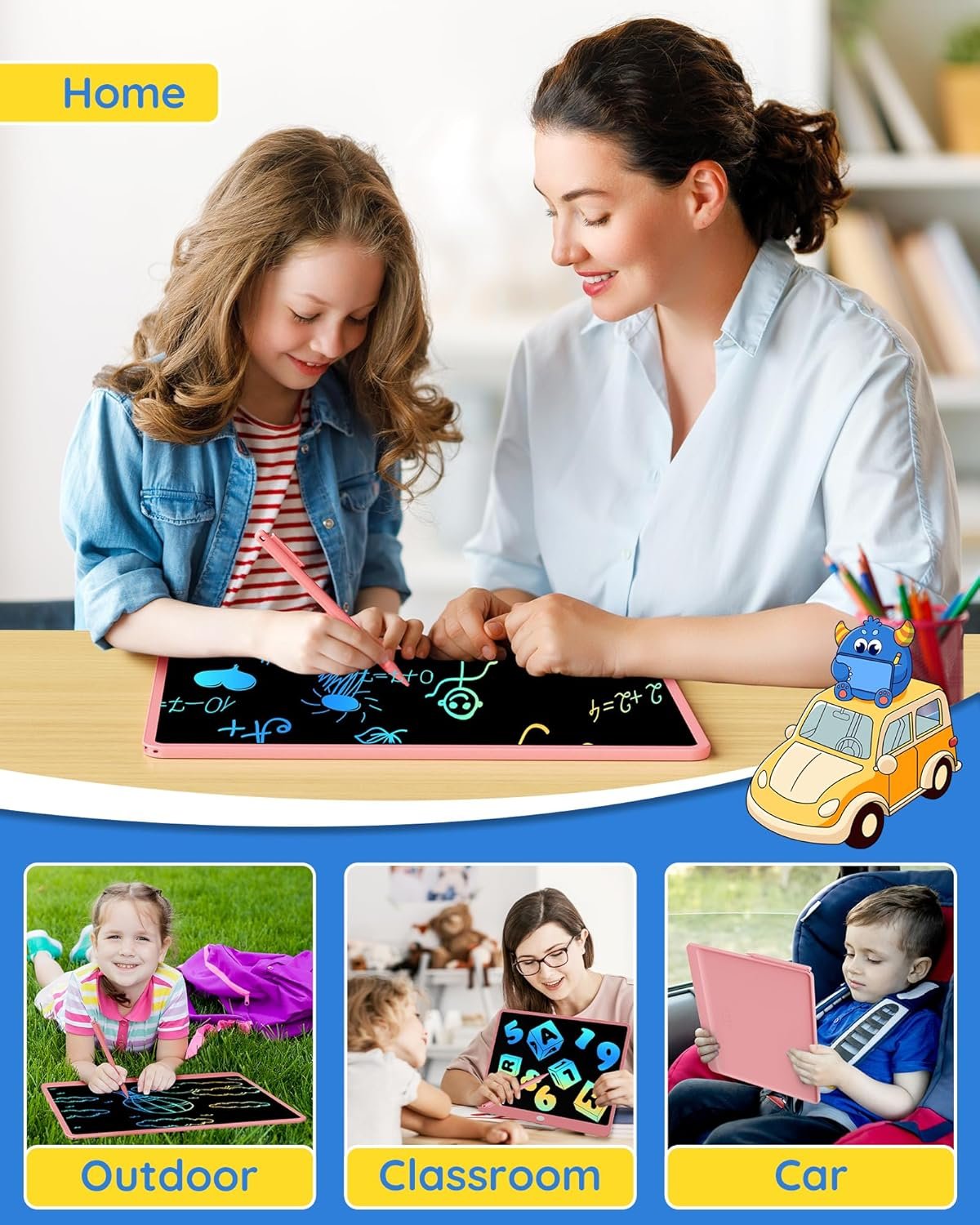 TEKFUN - Tablet de escritura con pantalla LCD, 10 pulgadas, tablet de dibujo con colores, juguetes de regalo para niñas y niños de 3 a 7 años (naranja) - Imagen 13
