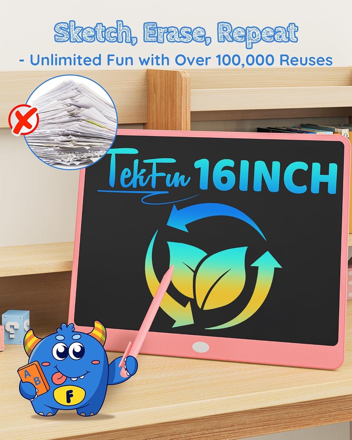 TEKFUN - Tablet de escritura con pantalla LCD, 10 pulgadas, tablet de dibujo con colores, juguetes de regalo para niñas y niños de 3 a 7 años (naranja) - Imagen 15