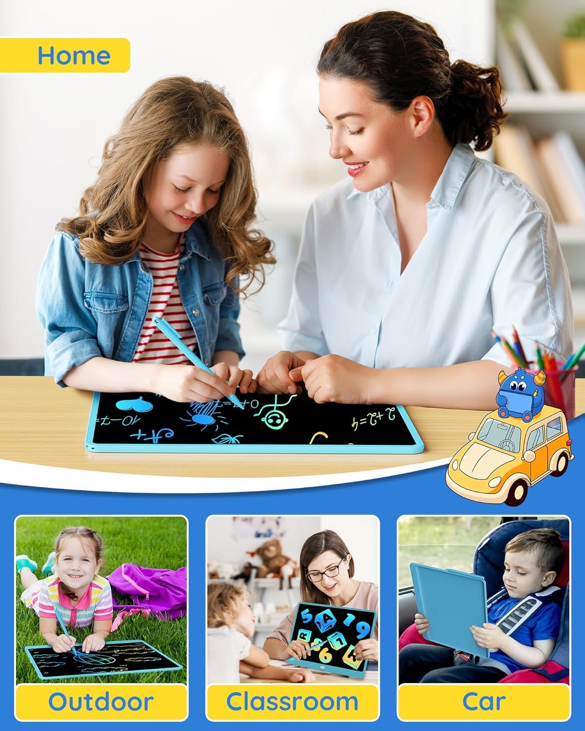 TEKFUN - Tablet de escritura con pantalla LCD, 10 pulgadas, tablet de dibujo con colores, juguetes de regalo para niñas y niños de 3 a 7 años (naranja) - Imagen 21
