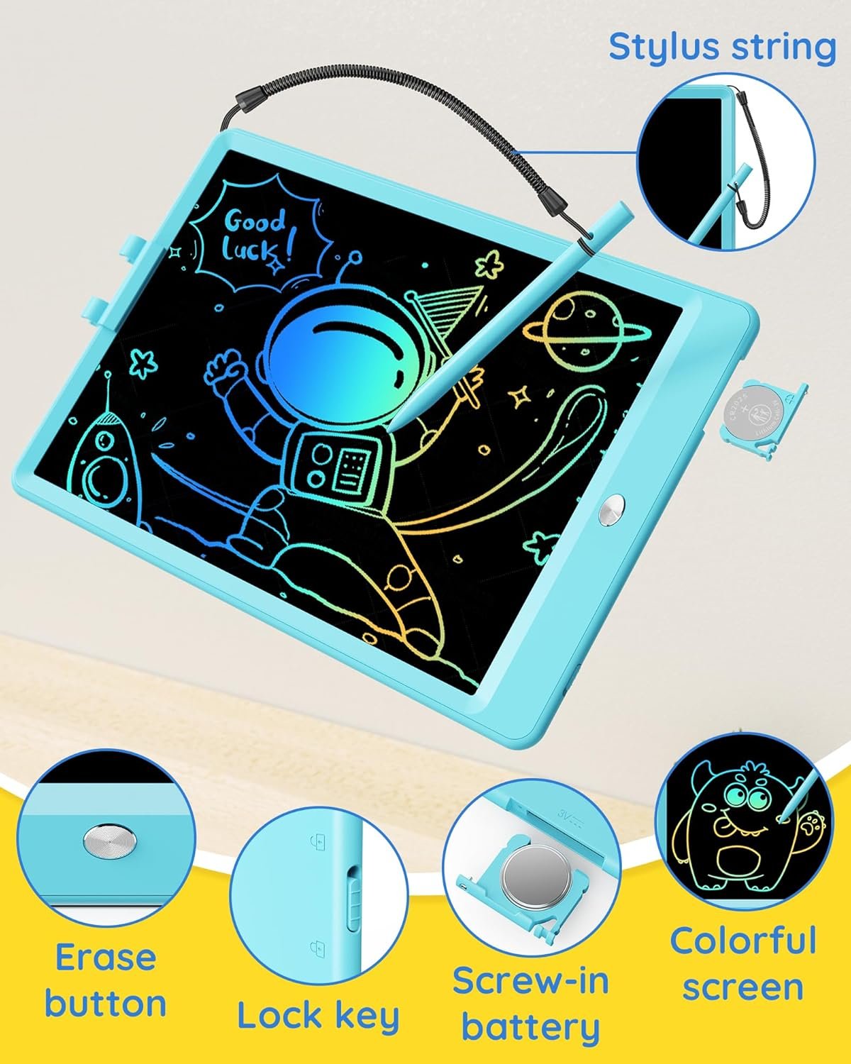 TEKFUN - Tablet de escritura con pantalla LCD, 10 pulgadas, tablet de dibujo con colores, juguetes de regalo para niñas y niños de 3 a 7 años (naranja) - Imagen 30