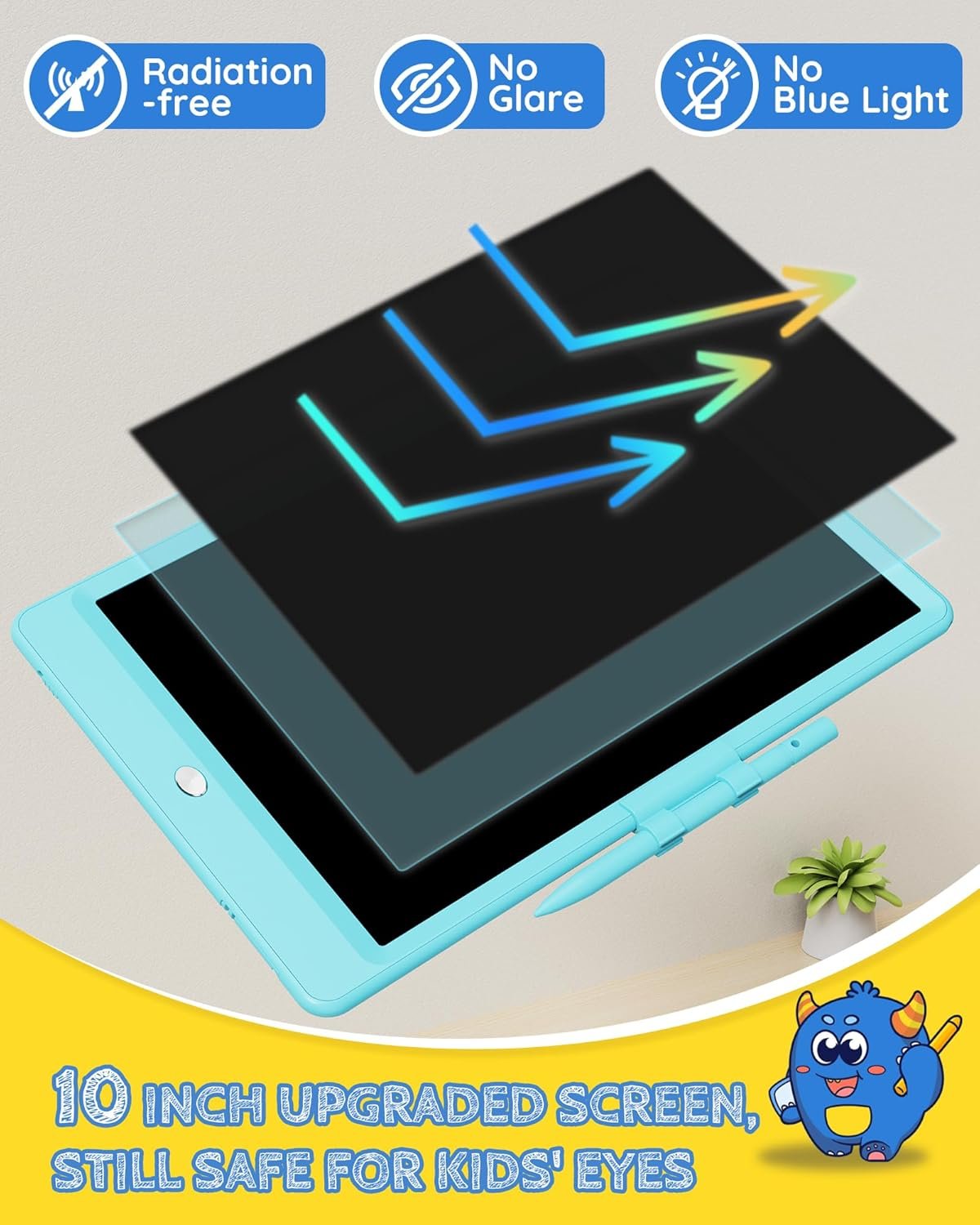 TEKFUN - Tablet de escritura con pantalla LCD, 10 pulgadas, tablet de dibujo con colores, juguetes de regalo para niñas y niños de 3 a 7 años (naranja) - Imagen 31