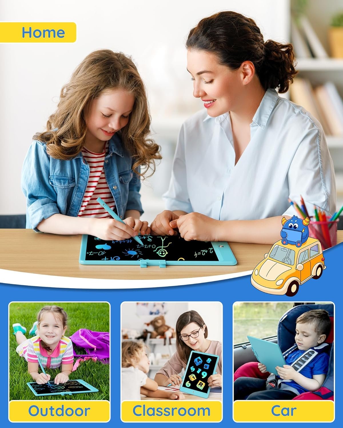 TEKFUN - Tablet de escritura con pantalla LCD, 10 pulgadas, tablet de dibujo con colores, juguetes de regalo para niñas y niños de 3 a 7 años (naranja) - Imagen 32