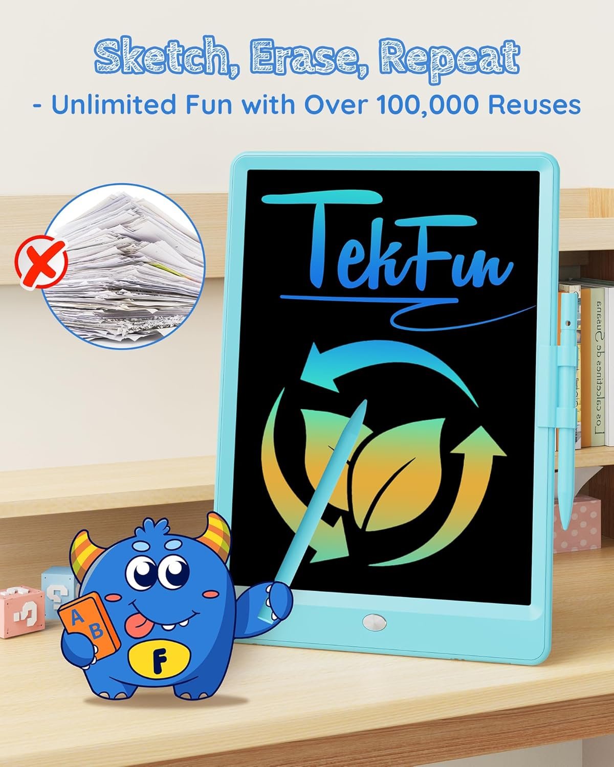 TEKFUN - Tablet de escritura con pantalla LCD, 10 pulgadas, tablet de dibujo con colores, juguetes de regalo para niñas y niños de 3 a 7 años (naranja) - Imagen 34