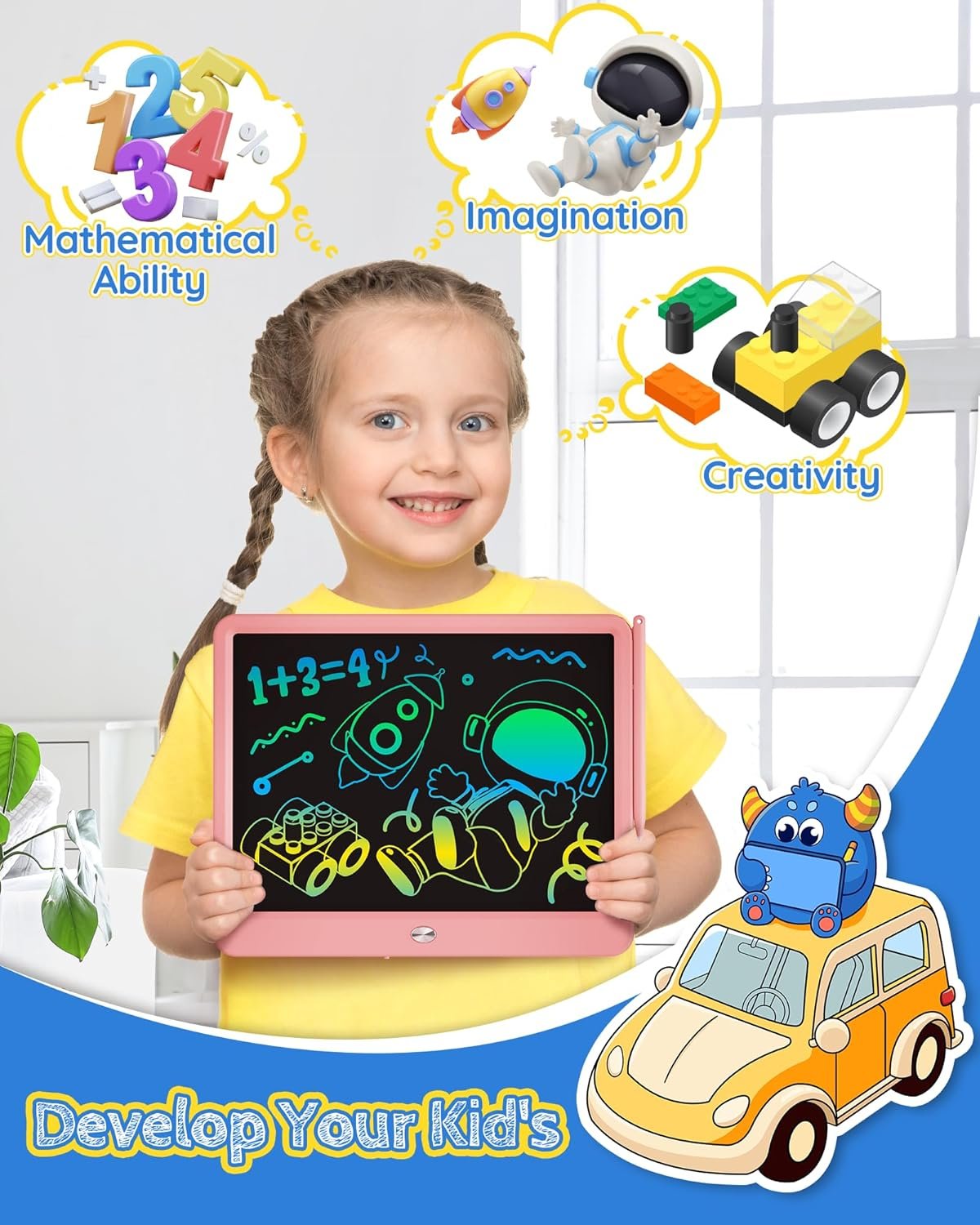 TEKFUN - Tablet de escritura con pantalla LCD, 10 pulgadas, tablet de dibujo con colores, juguetes de regalo para niñas y niños de 3 a 7 años (naranja) - Imagen 37